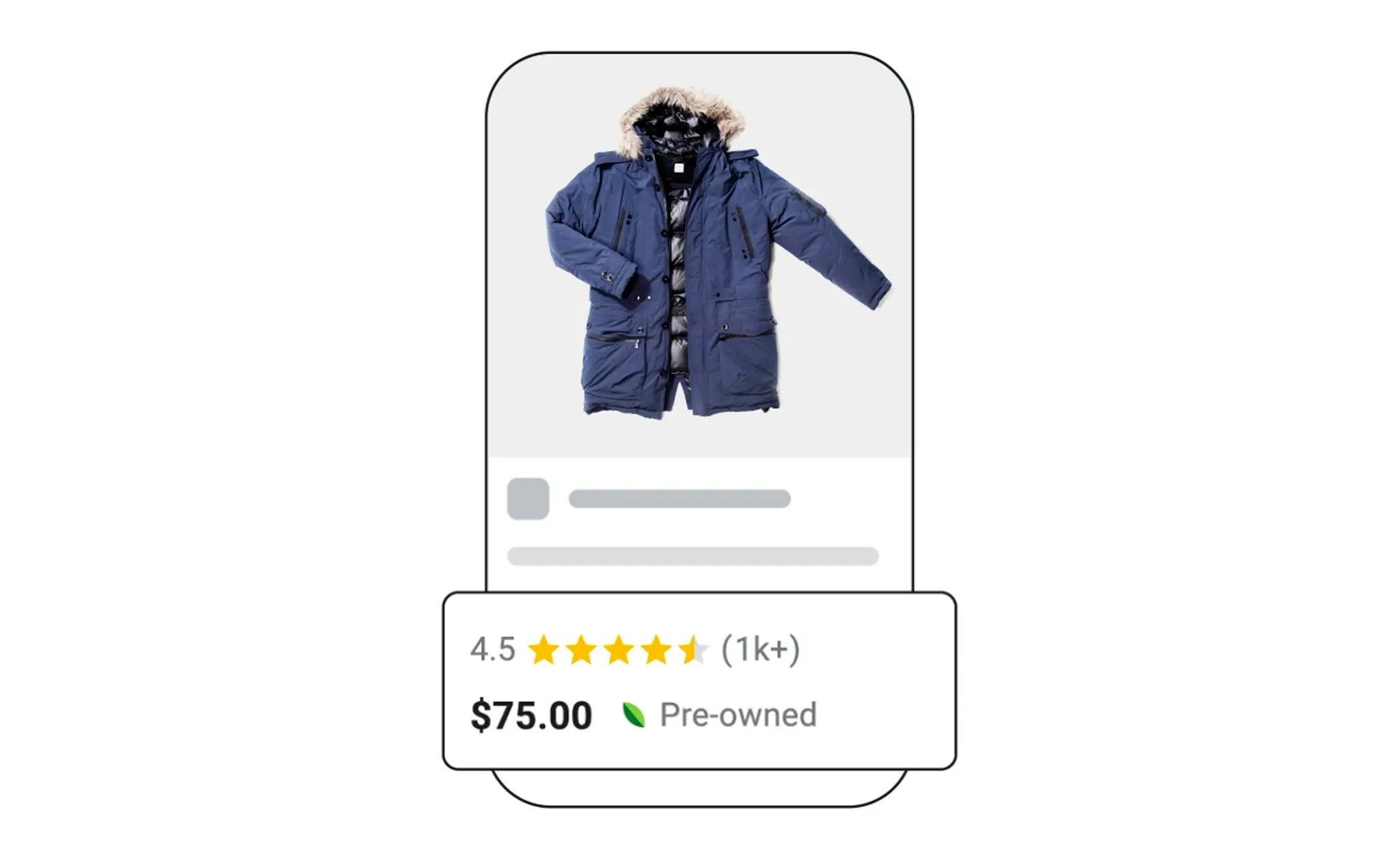Google's new search results for pre-owned clothing showing a coat with the leaf icon