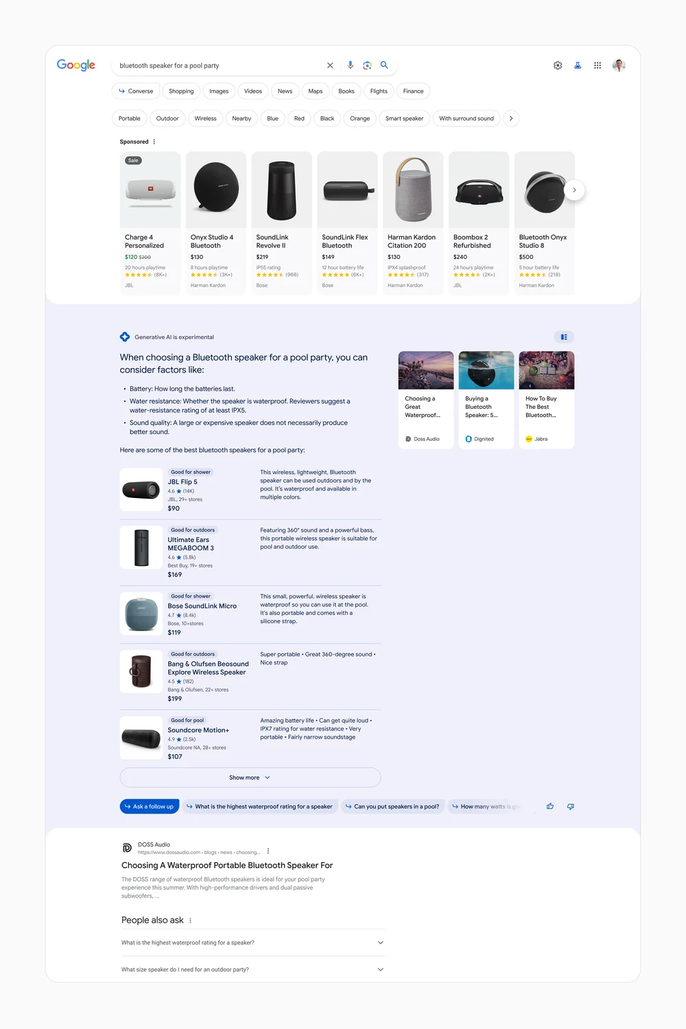 Google shopping result with generative AI
