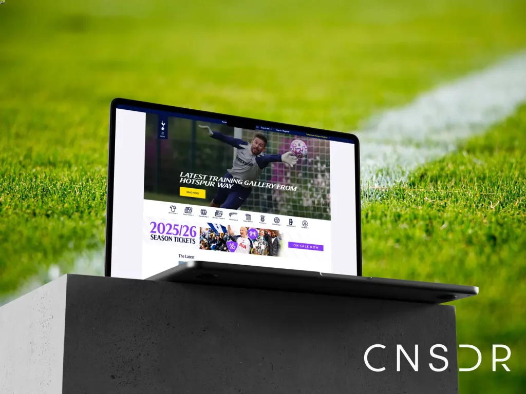 Laptop showing Tottenham's website during sustainability test 