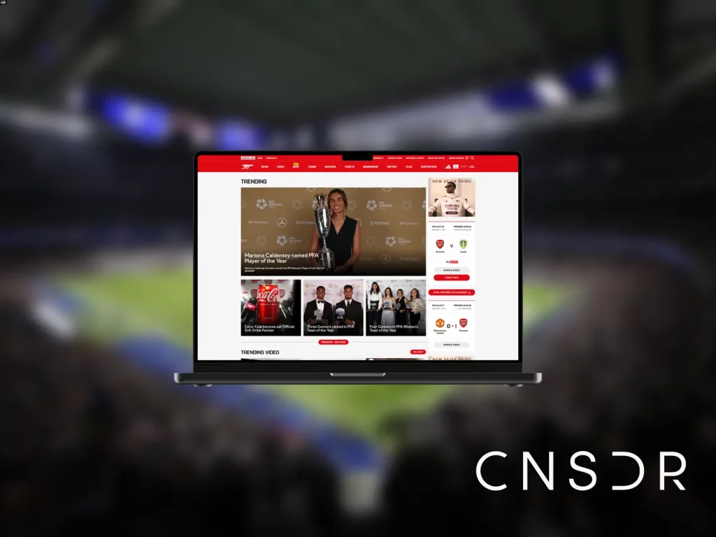 Laptop showing Arsenal's website during sustainability test 