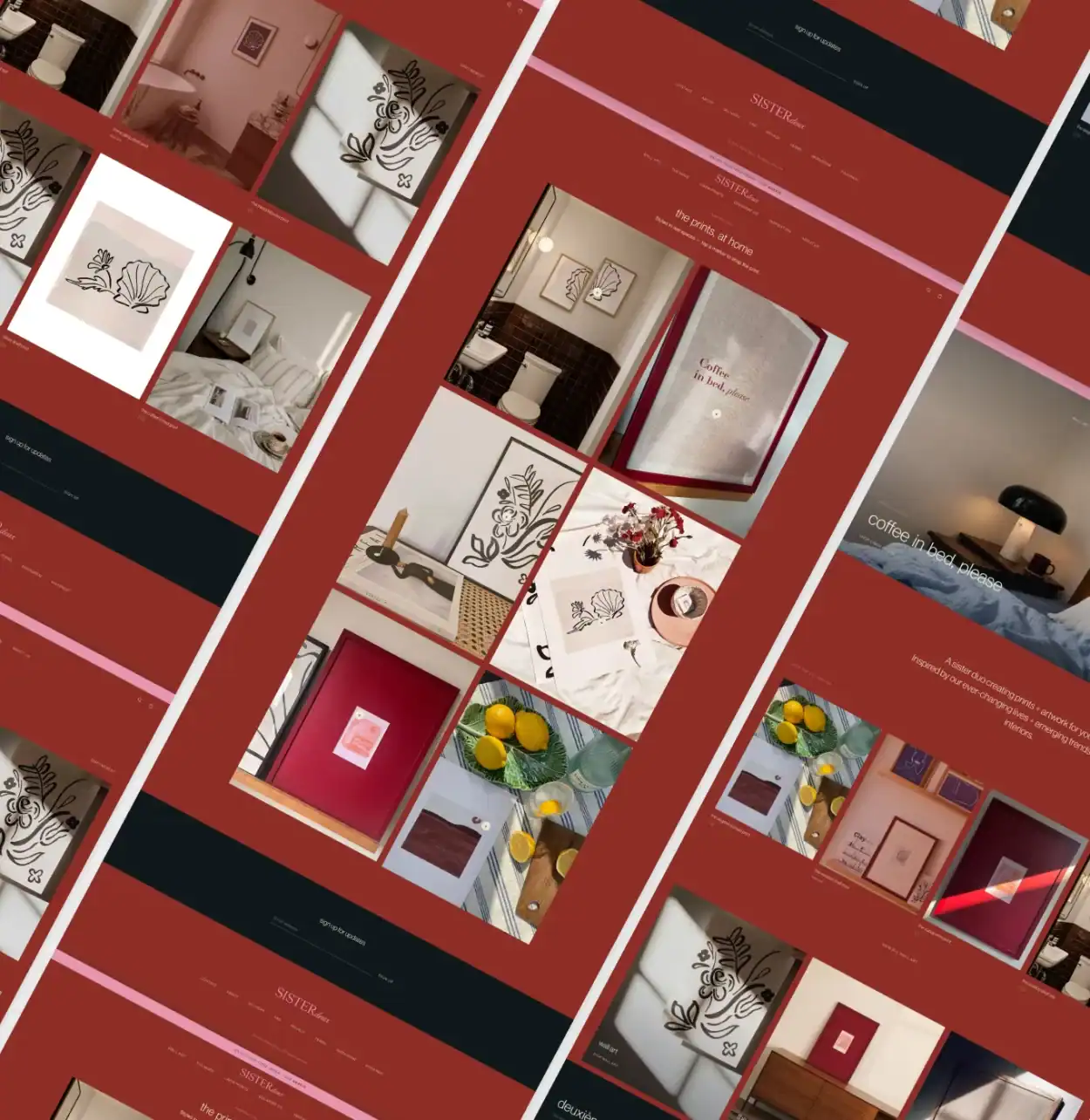 Sister Deux website screenshots at an angle