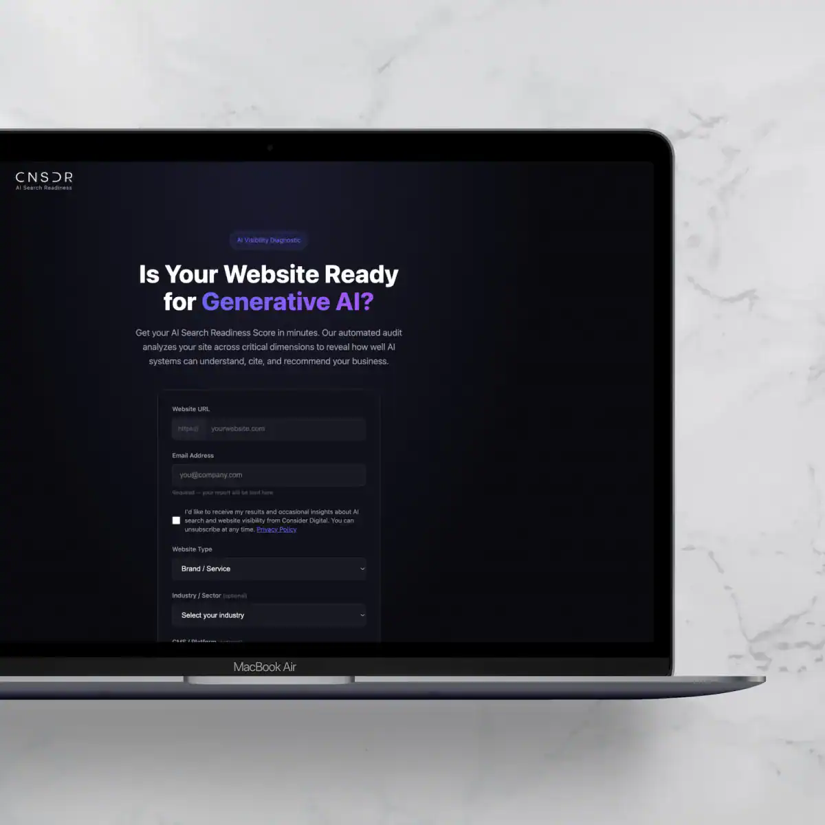 Consider Digital AI tool displayed on a Macbook