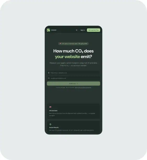 Website carbon impact testing tool